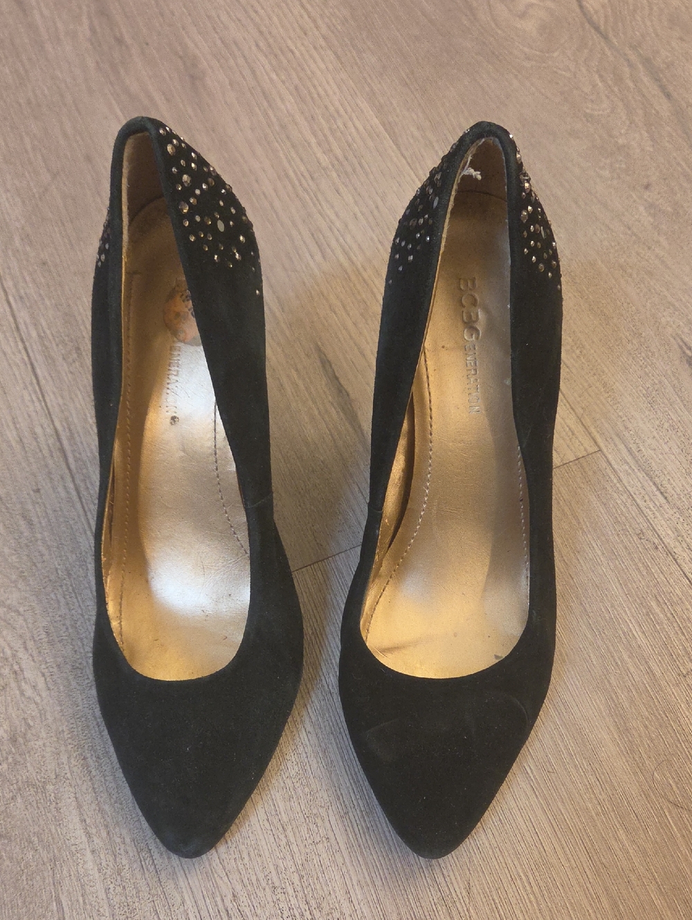 BCBGMaxAzria Generation Black Suede Pointed Toe Studded Pump